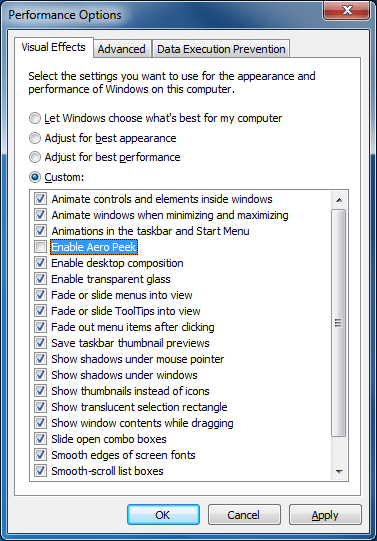 Désactiver l'aperçu de l'onglet Alt dans Windows 7 Étape 4