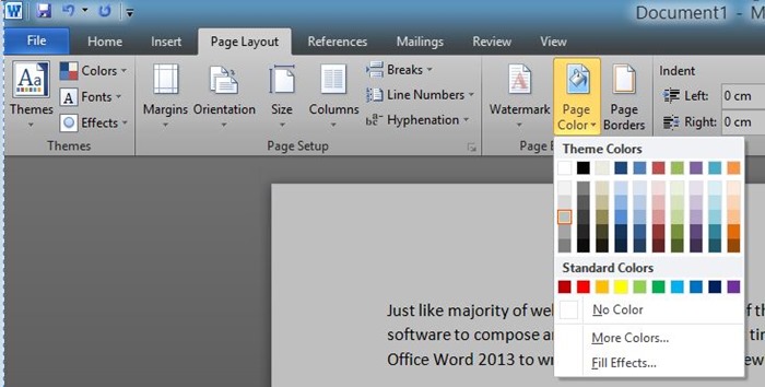Changer la couleur d'arrière-plan de la page dans Word 2013 et 2010