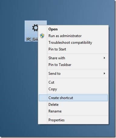 Créer un raccourci Paramètres PC sur le bureau Windows 8.1
