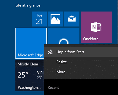 mosaïques vierges du menu Démarrer Windows 10 pic3