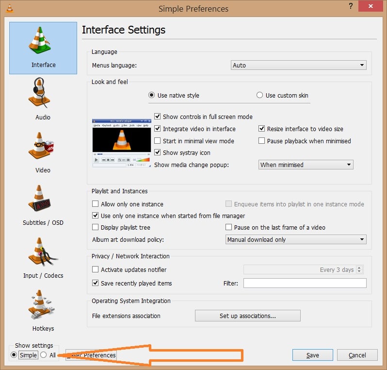 Désactivez les sous-titres par défaut dans VLC Player Step2