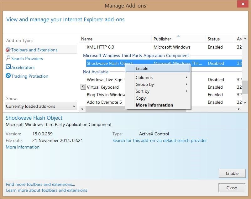 Activez Adobe Flash Player dans Internet Explorer Étape 2