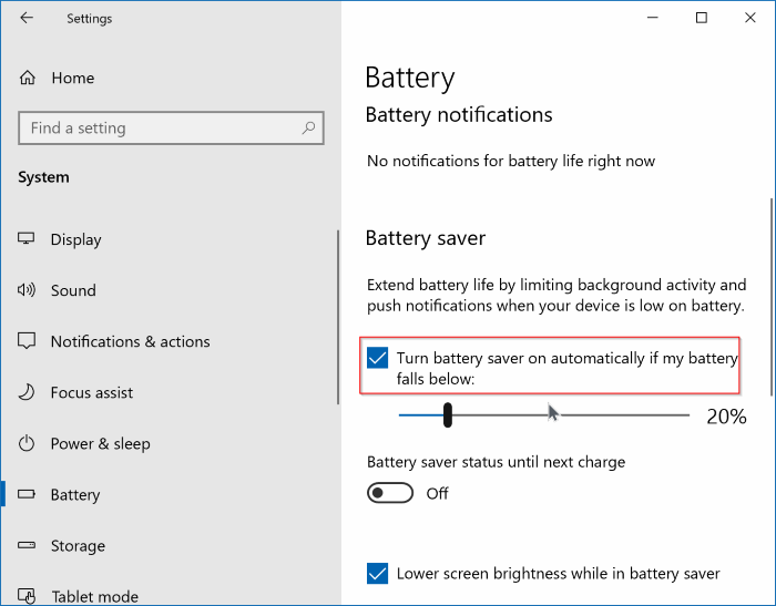 activer ou désactiver l'économiseur de batterie dans Windows 10 pic2