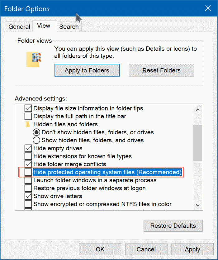 afficher les fichiers système cachés dans Windows 10 pic2