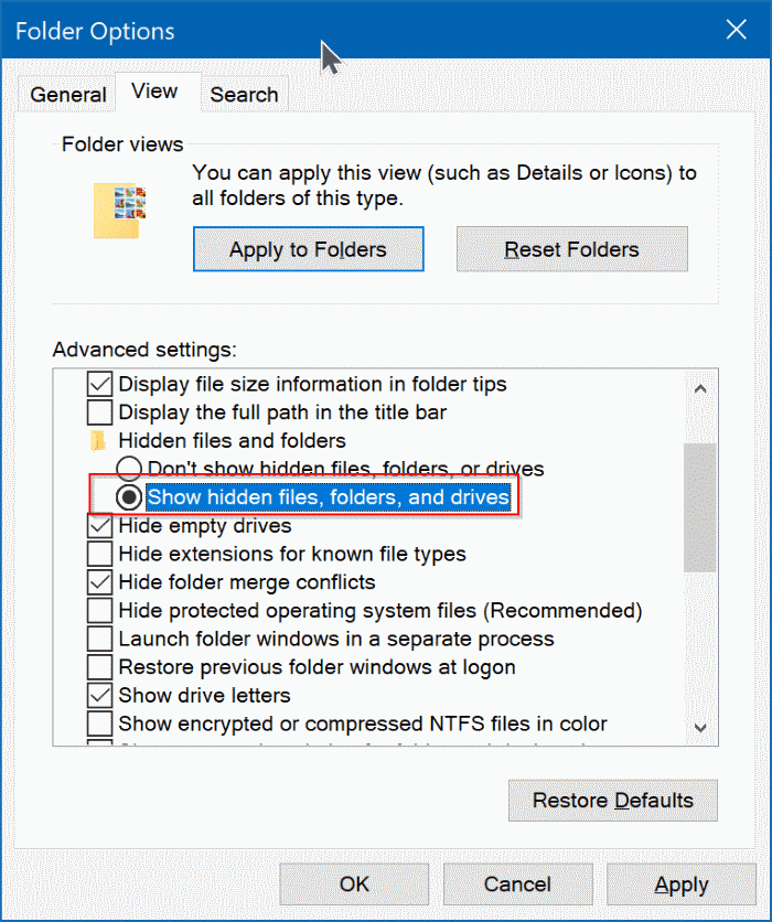 afficher les fichiers système cachés dans Windows 10 pic4