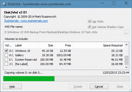 Créer un vhd à partir de l'image physique du lecteur Windows 10 2