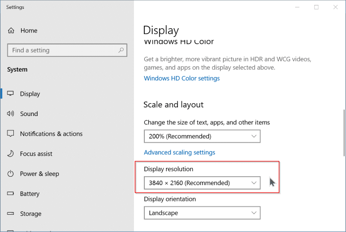changer la résolution de l'écran du moniteur externe dans Windows 10 pic3