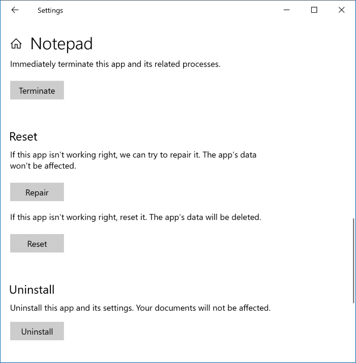 Réparer ou désinstaller le bloc-notes dans Windows 10 pic2
