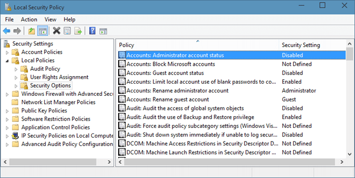 Activez le compte administrateur intégré masqué à l'étape 7 de Windows 10