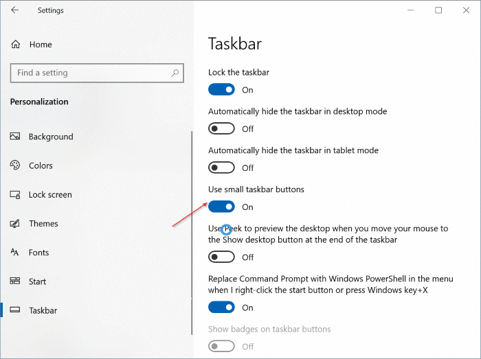 rendre la barre des tâches plus petite ou plus grande dans Windows 10 pic6