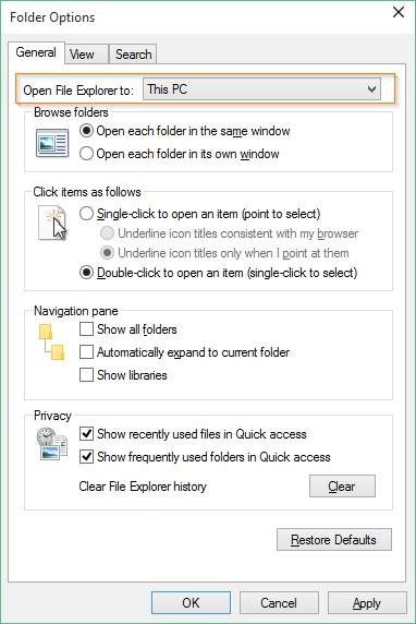 Désactiver l'accès rapide dans l'image 2 de Windows 10