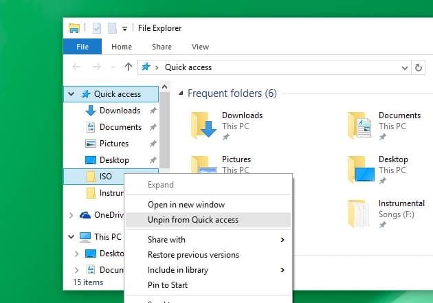 Désactiver l'accès rapide dans l'image 4 de Windows 10