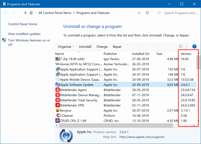 vérifier le numéro de version des applications et des programmes dans Windows 10 pic4