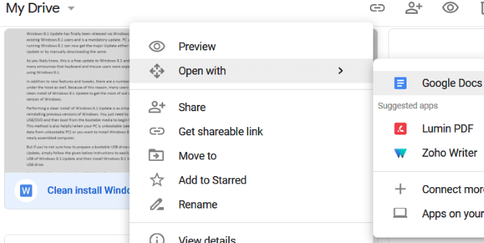 ouvrir un document Microsoft Office Word avec Google Docs pic3