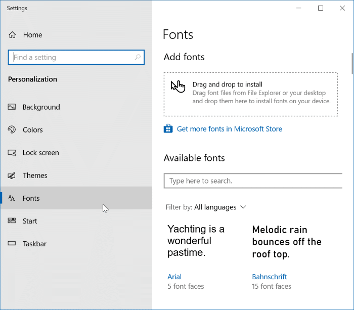 prévisualiser, installer et désinstaller les polices dans Windows 10 pic1