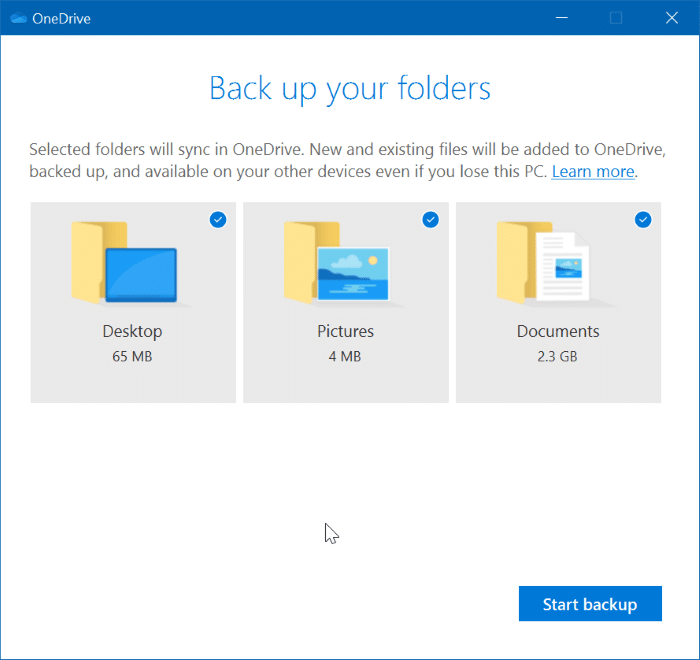 sauvegarde automatique des documents, du bureau et des images sur OneDrive pic3