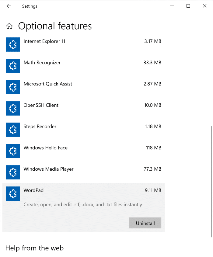 Installez ou désinstallez WordPad dans Windows 10 pic1