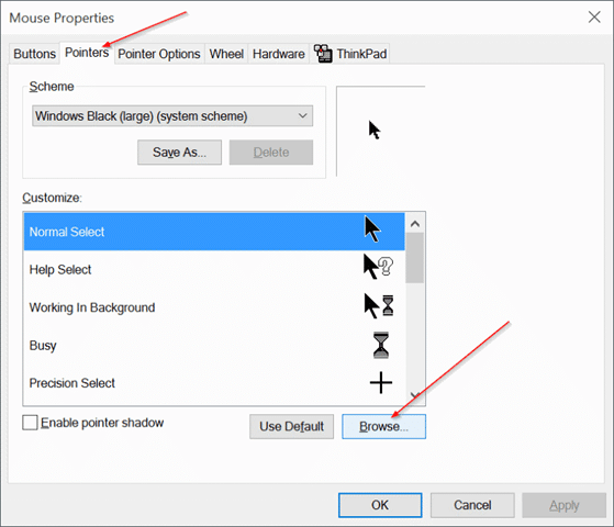 Changer la taille et la couleur du pointeur de la souris dans Windows 10 step7
