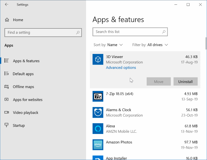désinstaller les applications par défaut dans Windows 10 pic1