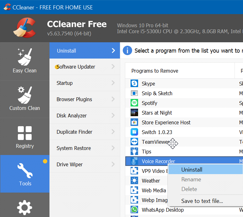 désinstaller les applications par défaut dans Windows 10