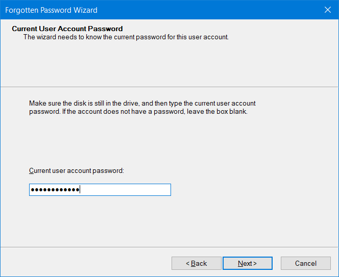 Créer un disque de réinitialisation de mot de passe sur USB dans Windows 10 étape 7
