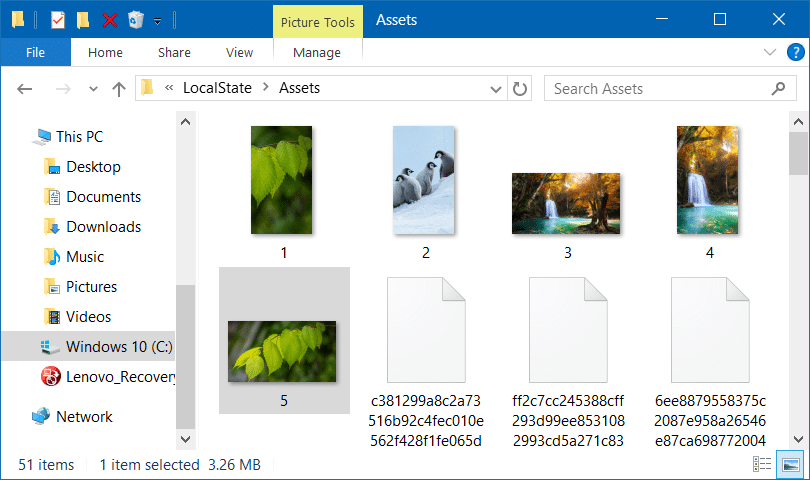 Comment enregistrer les images de l'écran de verrouillage Windows Spotlight dans Windows 10 Étape 6