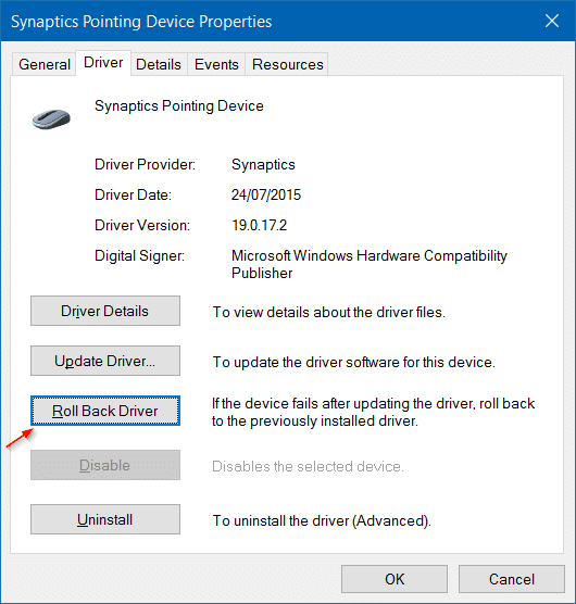 Restaurer ou revenir à la version précédente d'un pilote dans Windows 10 étape 4