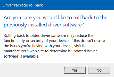 Restaurer ou revenir à la version précédente d'un pilote dans Windows 10 étape 5