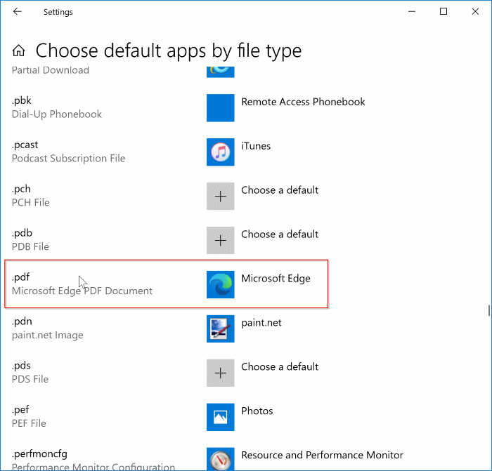 changer le lecteur PDF par défaut dans Windows 10