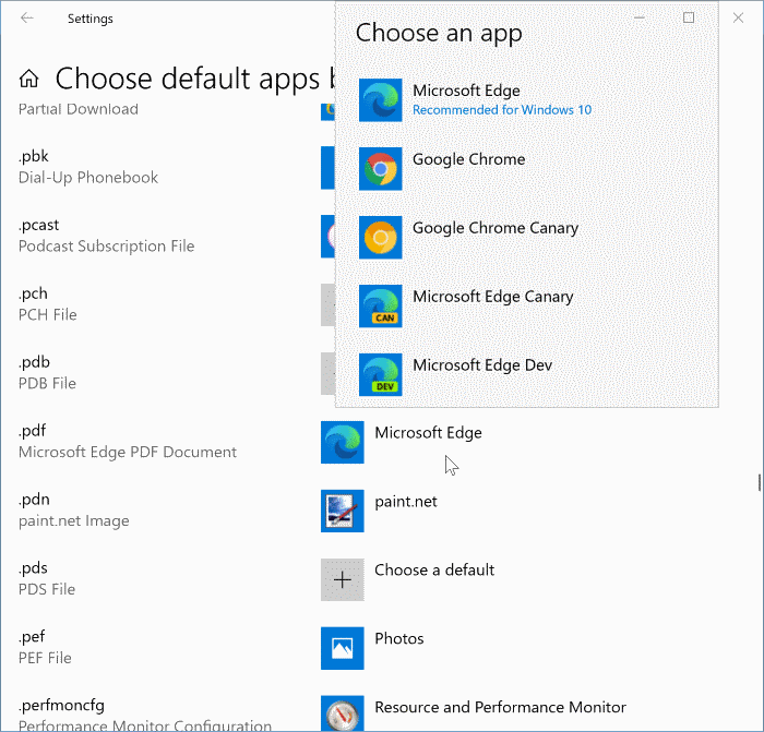 changer le lecteur PDF par défaut dans Windows 10 pic1