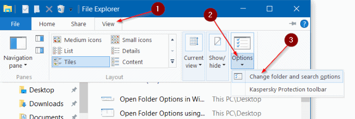 Ouvrir les options des dossiers dans Windows 10 pic2