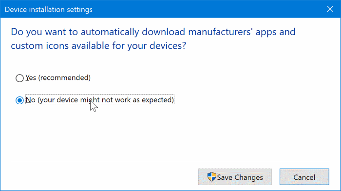 désactiver les mises à jour automatiques du pilote dans Windows 10 pic1