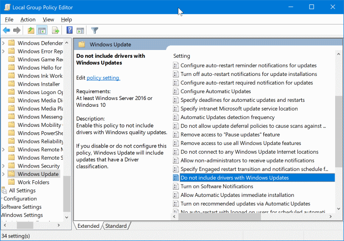 désactiver les mises à jour automatiques du pilote dans Windows 10 pic2