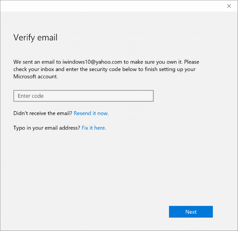 terminer la configuration de votre compte Windows 10