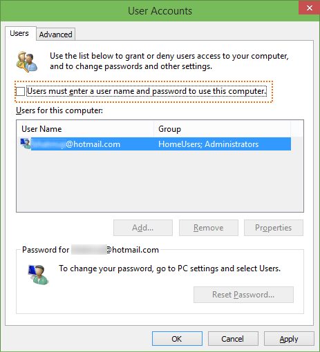 Connectez-vous automatiquement dans Windows 10 step2