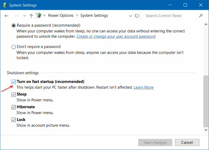 Activer ou désactiver le démarrage rapide dans Windows 10 étape 5