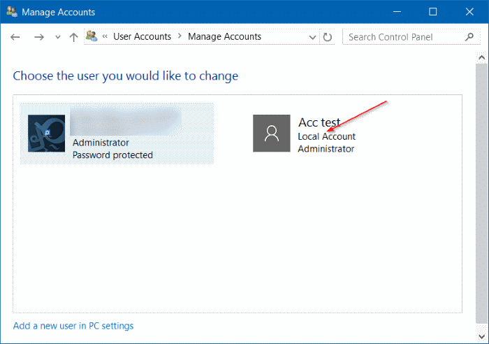 supprimer le compte d'utilisateur dans Windows 10 étape 8