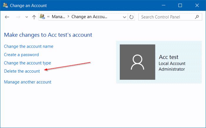 supprimer le compte d'utilisateur dans Windows 10 étape 9