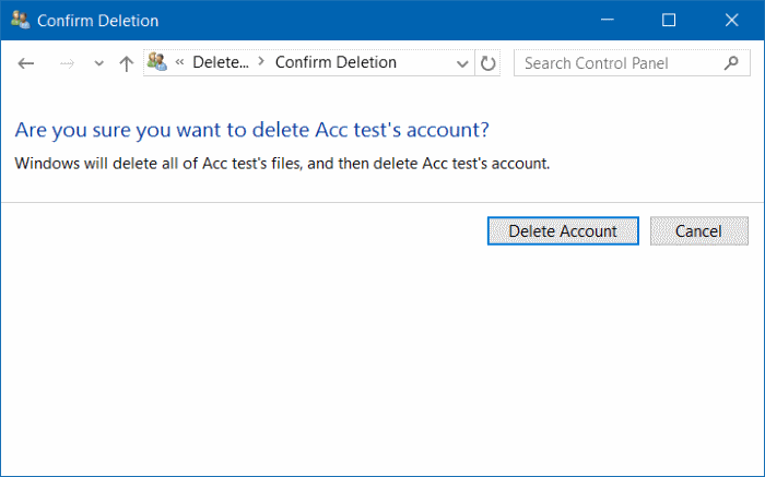 supprimer le compte d'utilisateur dans Windows 10 étape 11