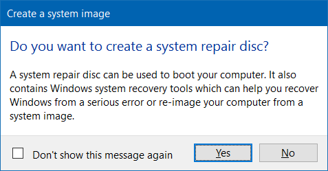 Créer une sauvegarde d'image système dans Windows 10 étape 8