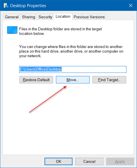 Déplacer les téléchargements et les dossiers de bureau vers un autre lecteur dans Windows 10 étape 3