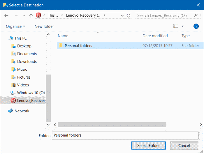 Déplacez vos téléchargements et dossiers de bureau vers un autre lecteur dans Windows 10 étape 4