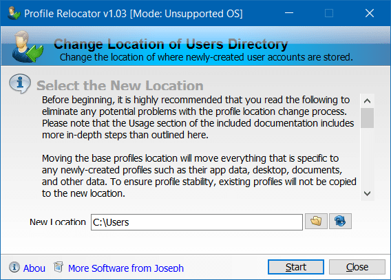 Déplacez le dossier de profil des utilisateurs vers un autre lecteur dans Windows 10 étape 2