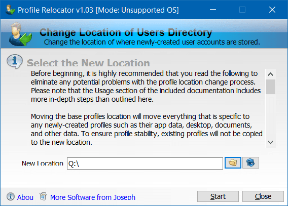 Déplacez le dossier du profil utilisateur vers un autre lecteur dans Windows 10 étape 3
