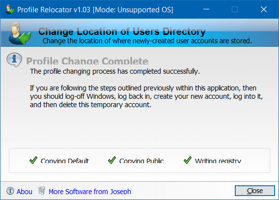 Déplacez le dossier du profil utilisateur vers un autre lecteur dans Windows 10 étape 4