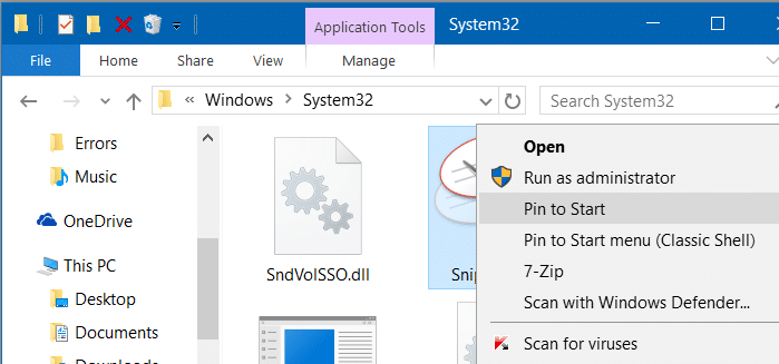 correction de l'outil de capture manquant dans le menu Démarrer de Windows 10 pic3