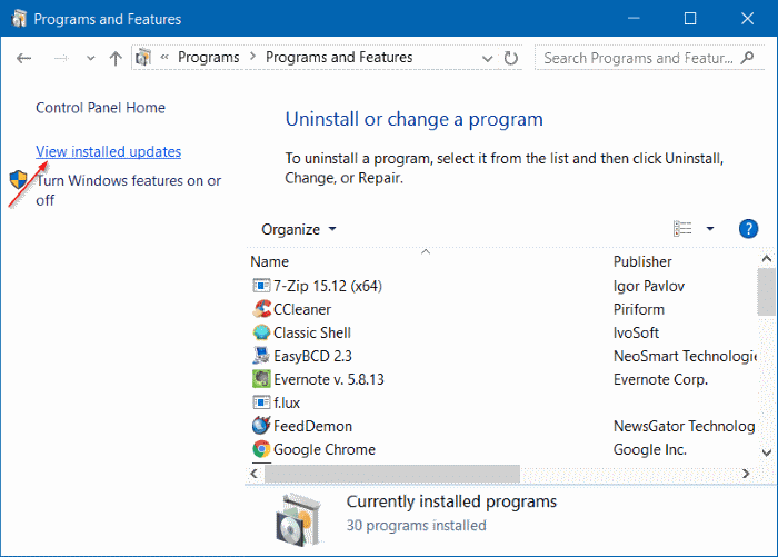 Désinstaller une mise à jour dans Windows 10 étape 3