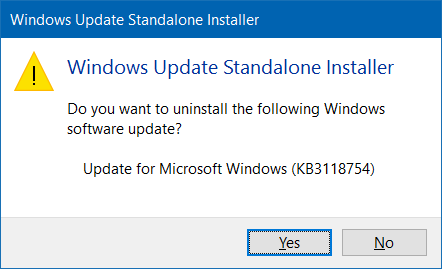 Désinstaller une mise à jour dans Windows 10 étape 9