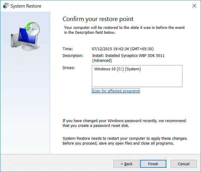 Restaurer Windows 10 à une date antérieure step9