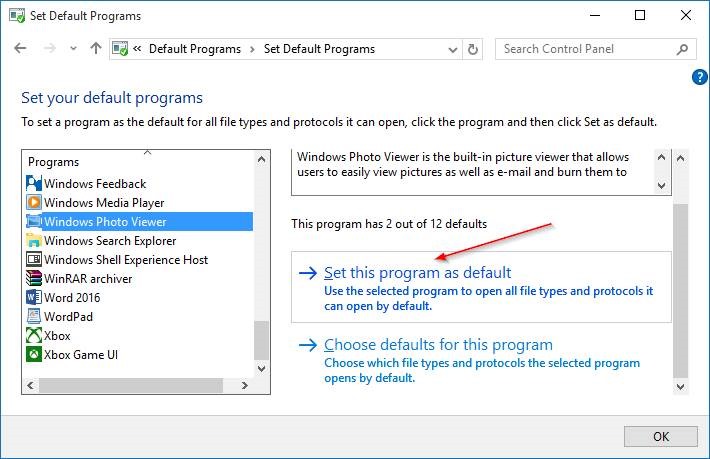 définir la visionneuse de photos Windows par défaut dans Windows 10 étape 7